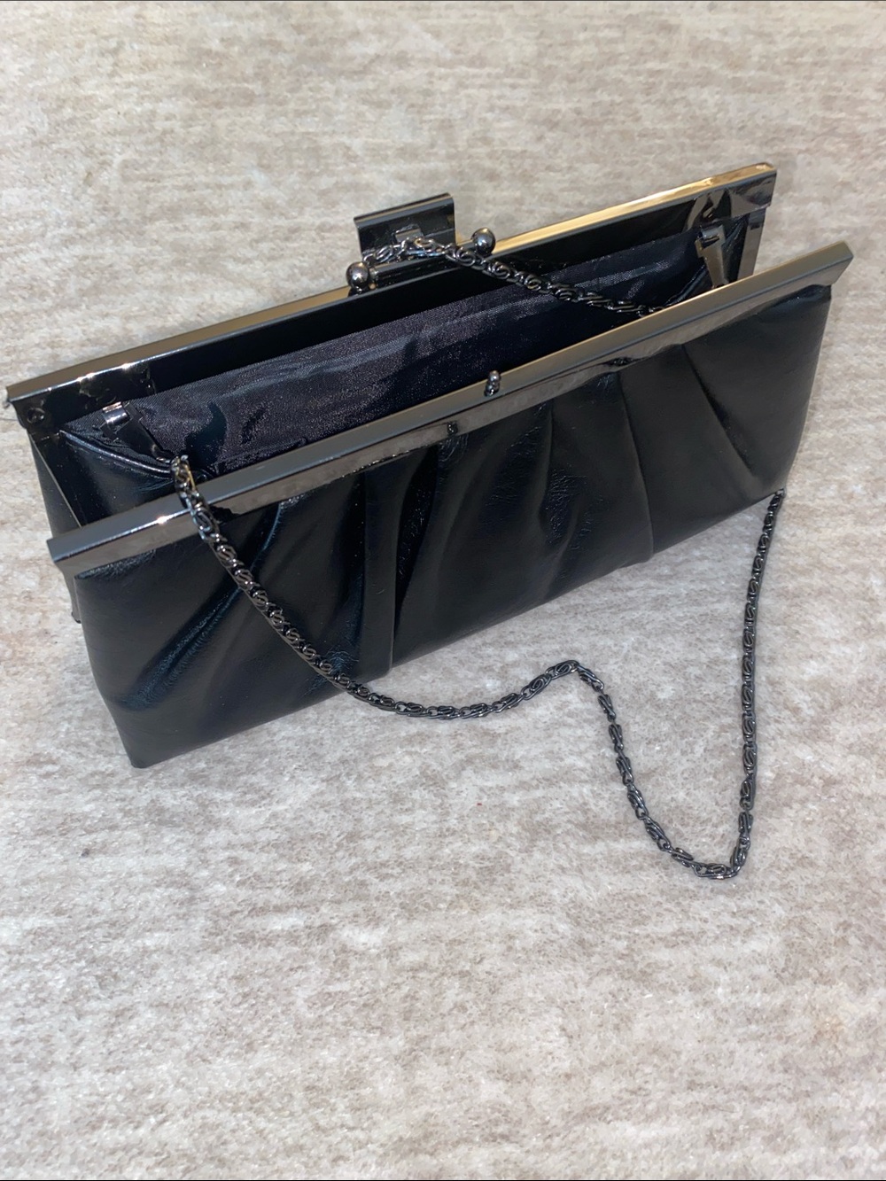Gunne Sax Classic Black Leatherette Chain-Clutch Handbag 90’s Vintage Elegant